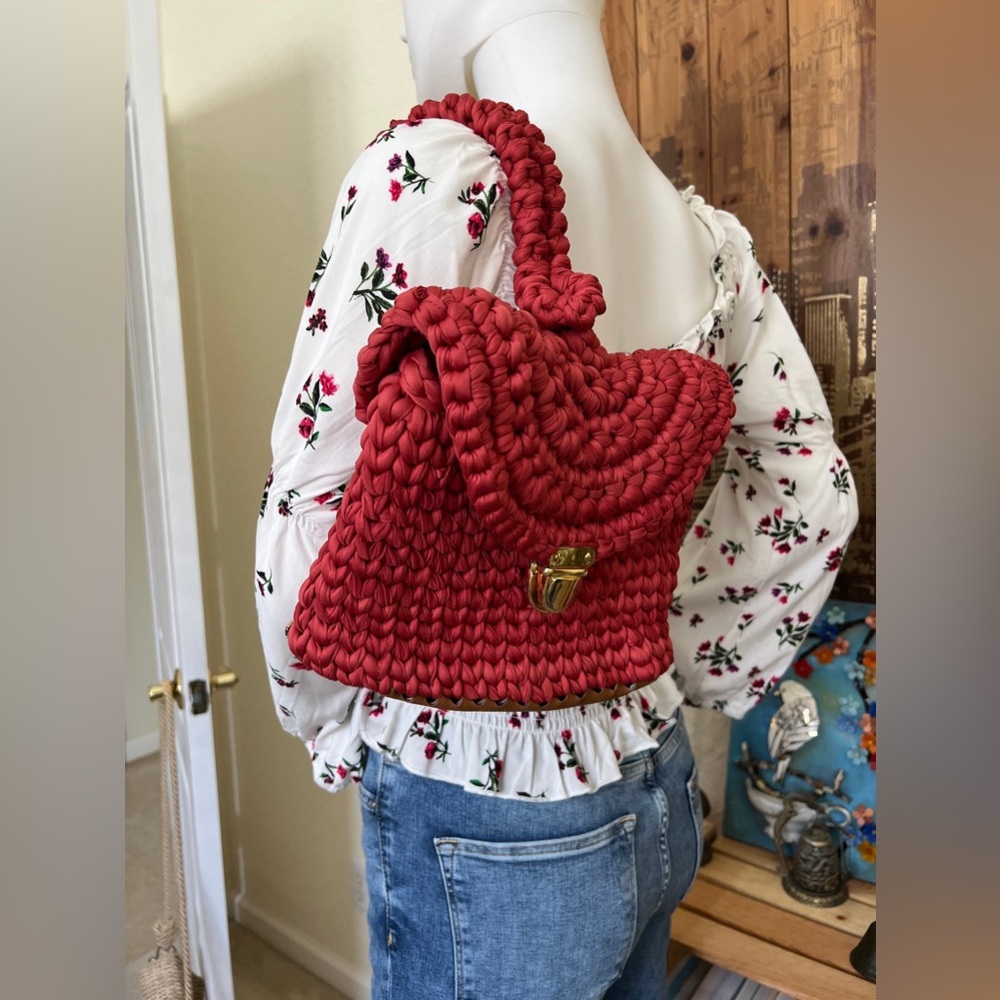 Classic Preppy Red Crochet Backpack - Stylish Handmade Book Bag